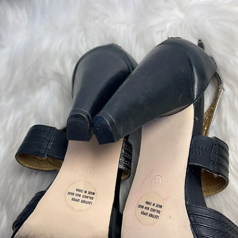 Seychelles Card‎ Shark  Black/Silver Leather Strappy Heels Sz 11